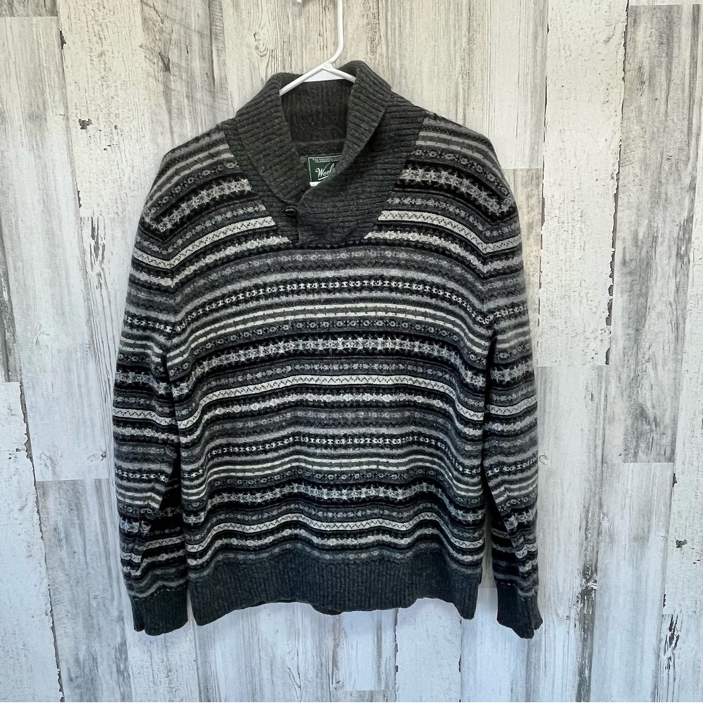 Woolrich Men’s Wool Blend Pullover Sweater Size Large Color-Grays/ Black